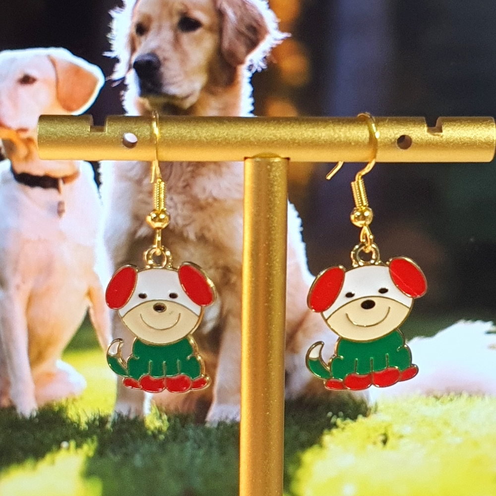 Doggy Dog Enamel Gold Metal Earings